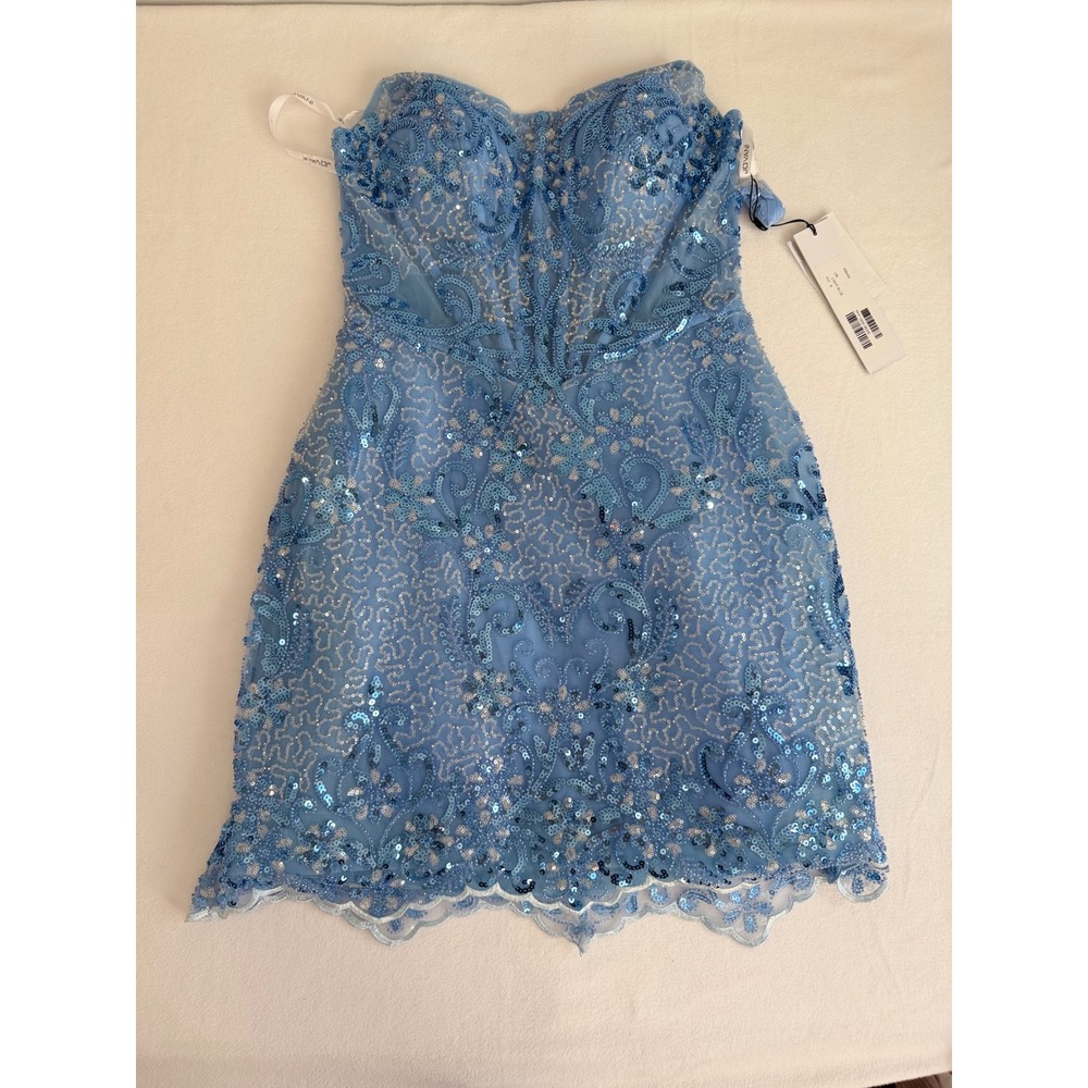 Jovani 45845A Cocktail Dress Womens 8 Light Blue Sequin Strapless Formal Luxury
